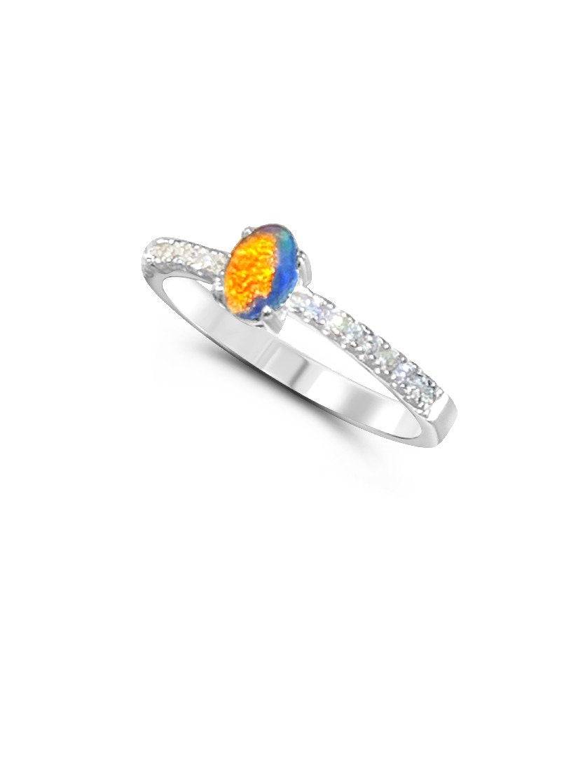 Sterling Silver Opal triplet with cubic zirconia - Masterpiece Jewellery Opal & Gems Sydney Australia | Online Shop
