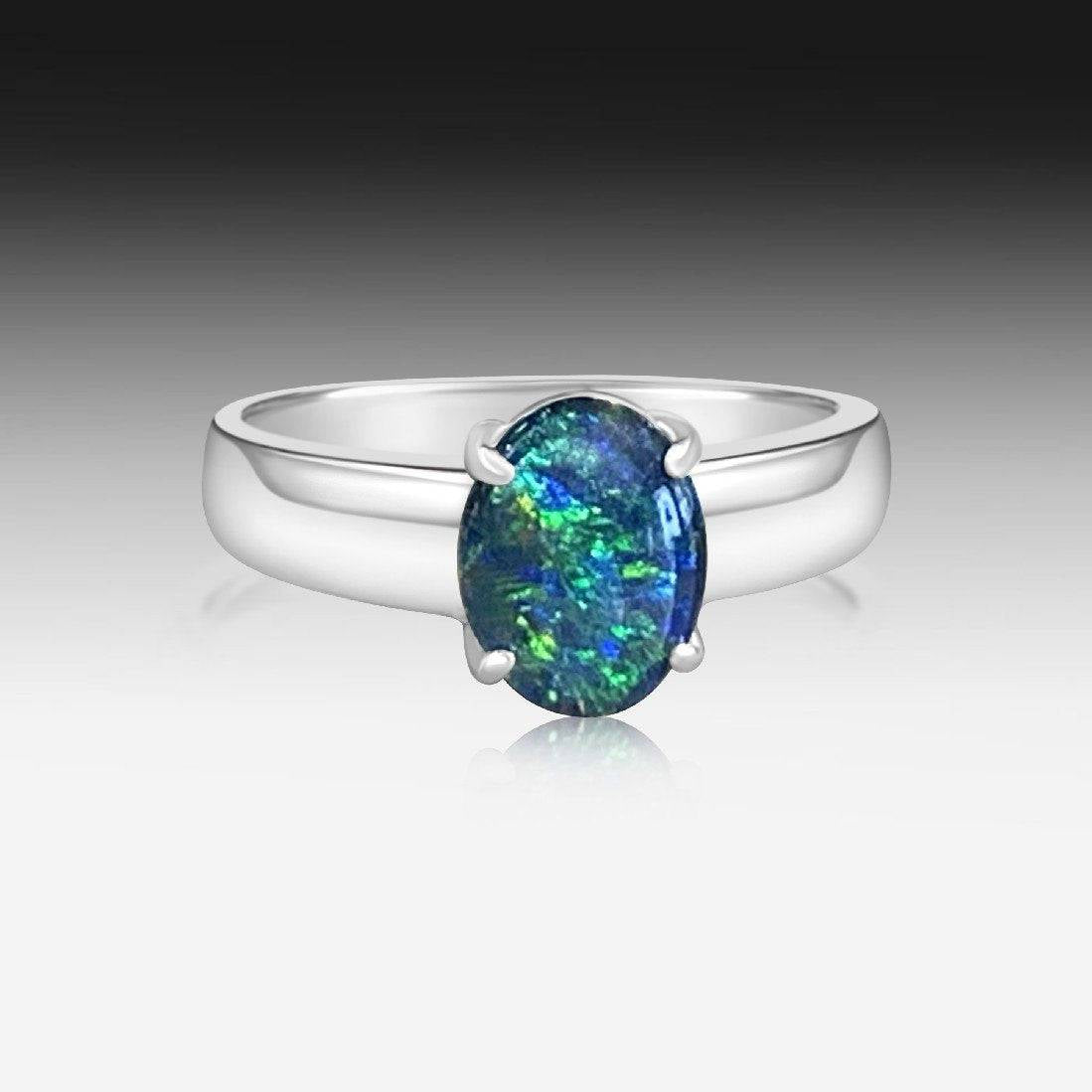 Sterling Silver solitaire Opal triplet ring - Masterpiece Jewellery Opal & Gems Sydney Australia | Online Shop