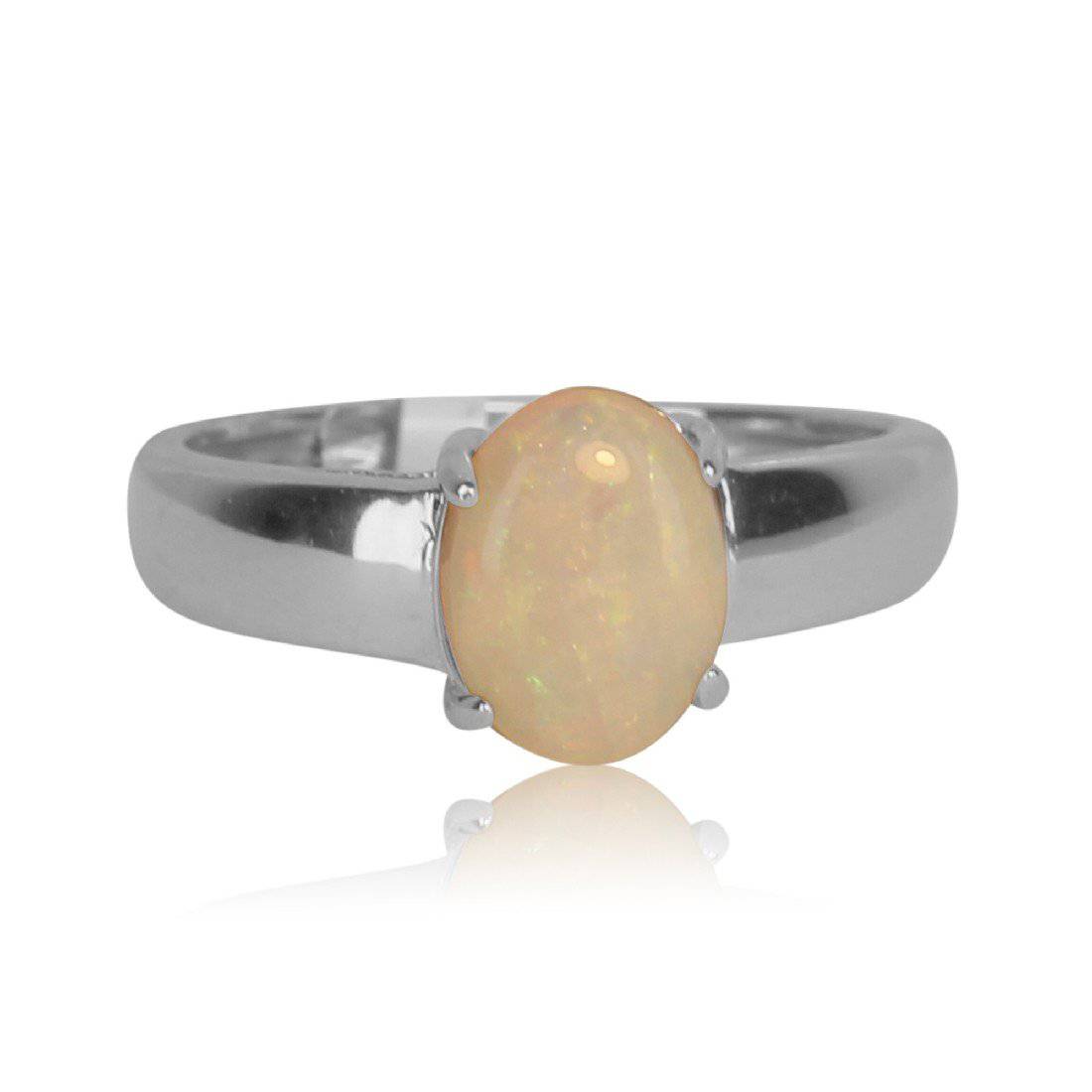 Sterling Silver Solitaire White Opal ring - Masterpiece Jewellery Opal & Gems Sydney Australia | Online Shop