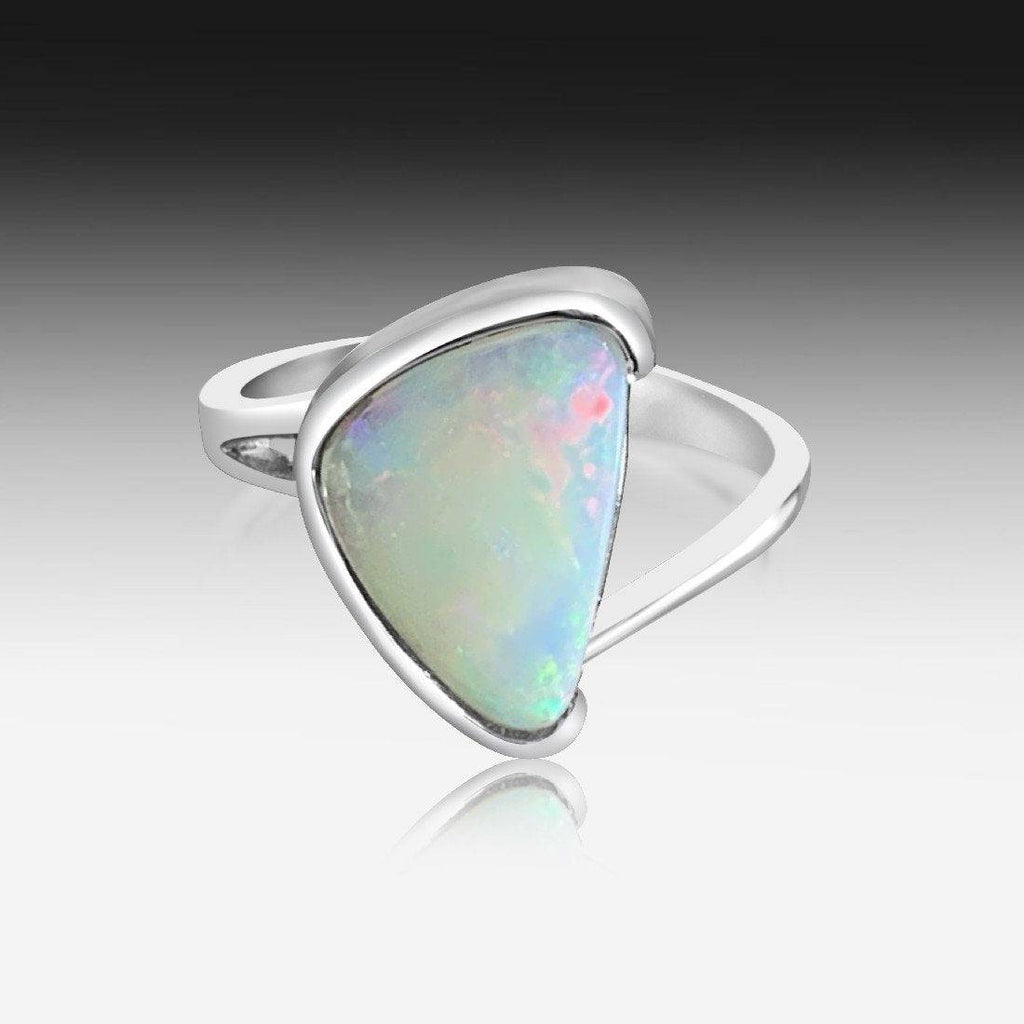 Sterling Silver Triangular shape Opal ring - Masterpiece Jewellery Opal & Gems Sydney Australia | Online Shop