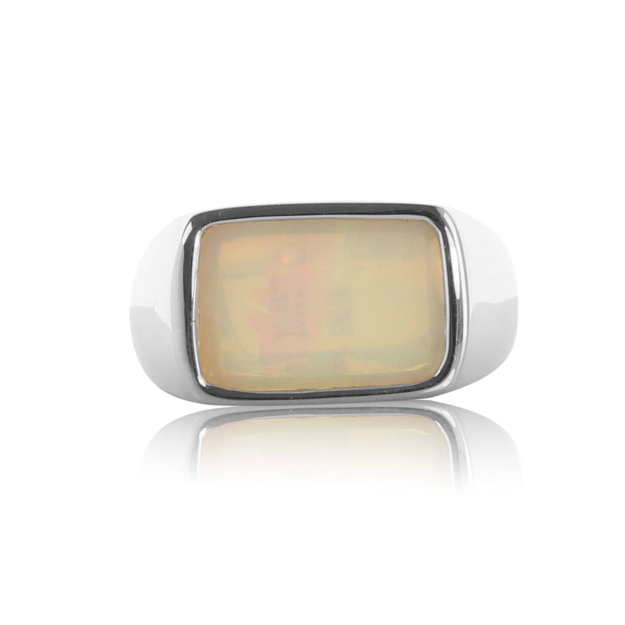 Sterling Silver White Opal square ring - Masterpiece Jewellery Opal & Gems Sydney Australia | Online Shop