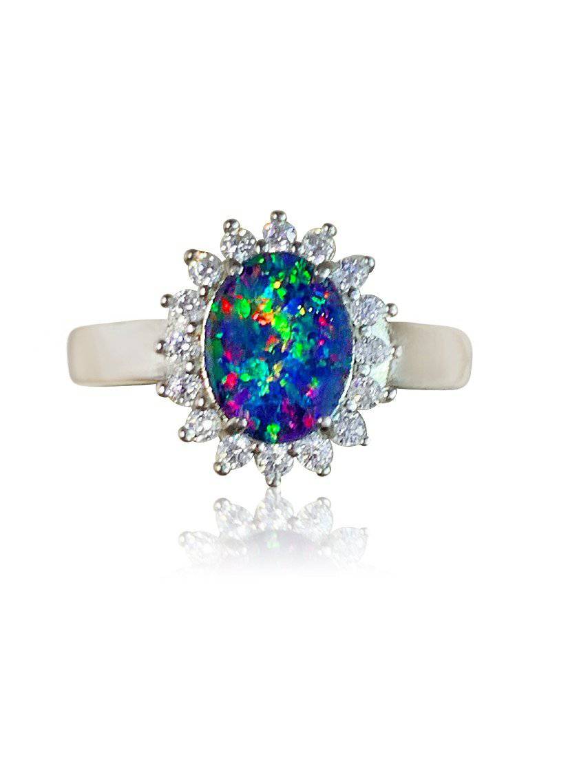 Sterling Sliver with opal triplet in cluster setting - Masterpiece Jewellery Opal & Gems Sydney Australia | Online Shop