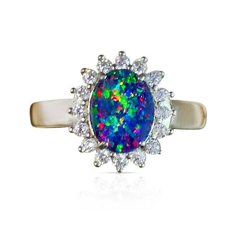 Sterling Sliver with opal triplet in cluster setting - Masterpiece Jewellery Opal & Gems Sydney Australia | Online Shop