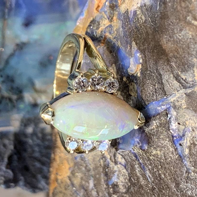 14kt Yellow Gold Marquise Opal and Diamond ring - Masterpiece Jewellery Opal & Gems Sydney Australia | Online Shop