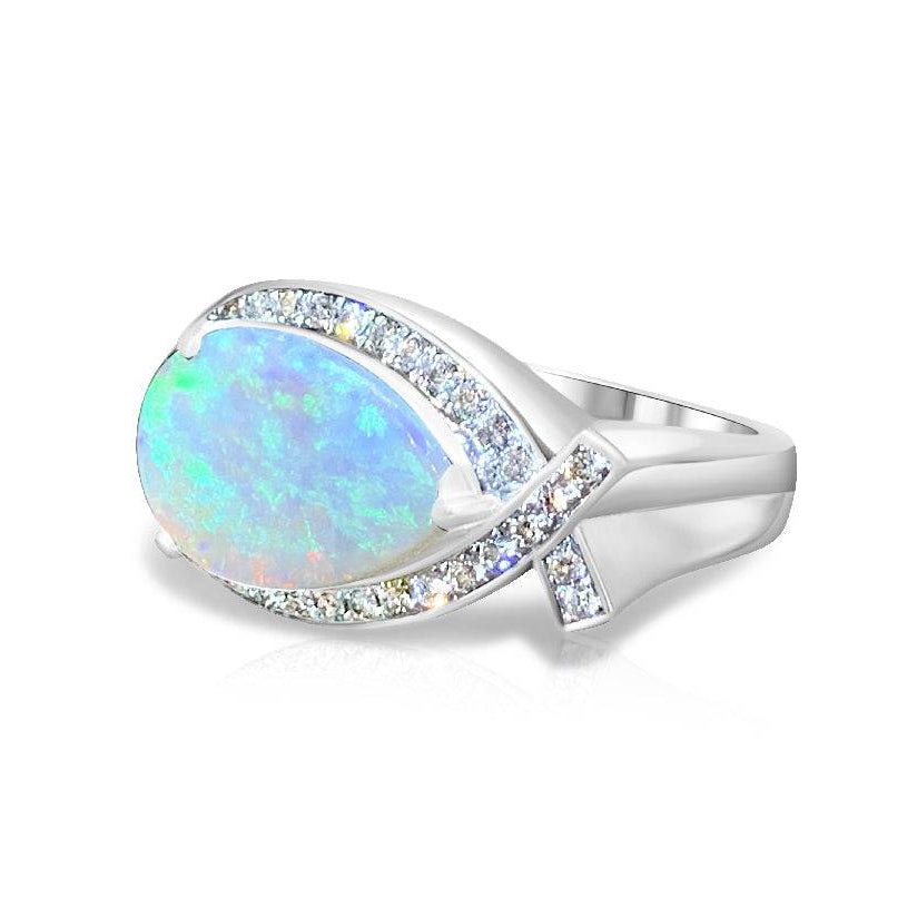 18kt White Gold Opal and Diamond ring - Masterpiece Jewellery Opal & Gems Sydney Australia | Online Shop