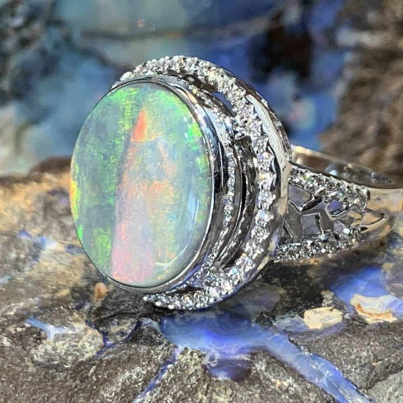 18kt White Gold Black Opal diamond ring - Masterpiece Jewellery Opal & Gems Sydney Australia | Online Shop