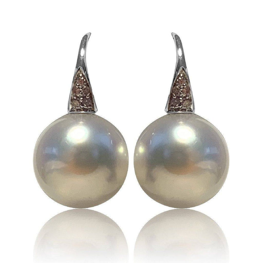18kt White Gold 11mm South Sea Pearl and Pink Diamond earrings - Masterpiece Jewellery Opal & Gems Sydney Australia | Online Shop