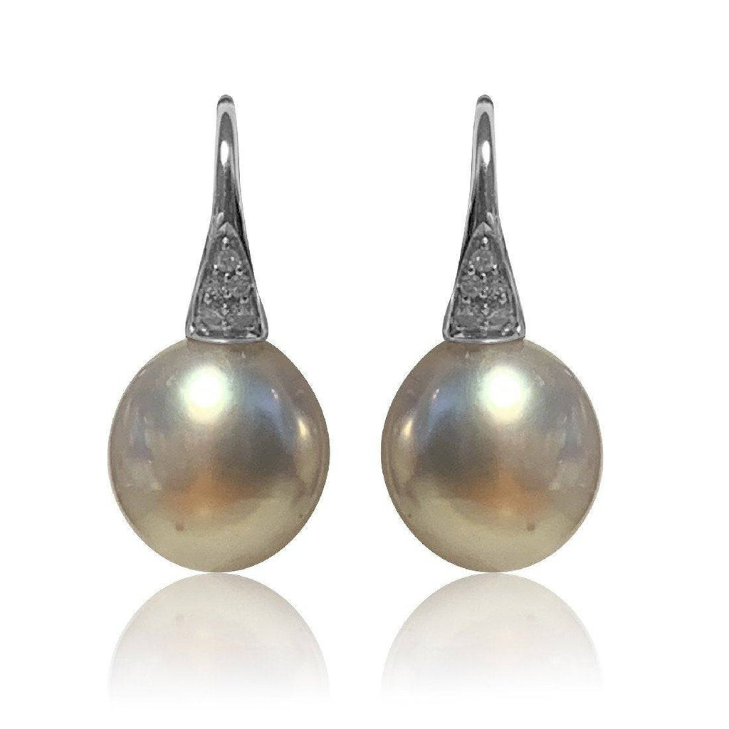 18kt White Gold 9mm South Sea Pearl and Pink diamond earrings - Masterpiece Jewellery Opal & Gems Sydney Australia | Online Shop