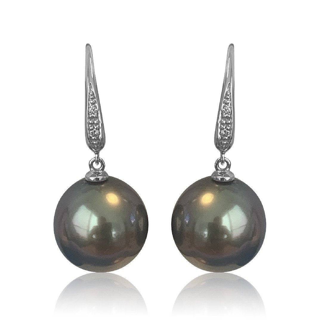 18kt White Gold Black Pearl and Diamond earrings - Masterpiece Jewellery Opal & Gems Sydney Australia | Online Shop