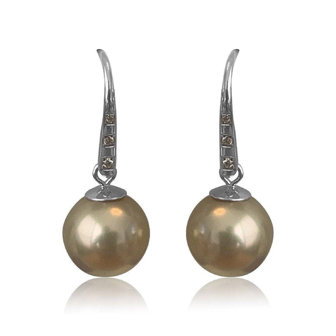 18kt White Gold Golden Pearl and Diamond earrings - Masterpiece Jewellery Opal & Gems Sydney Australia | Online Shop
