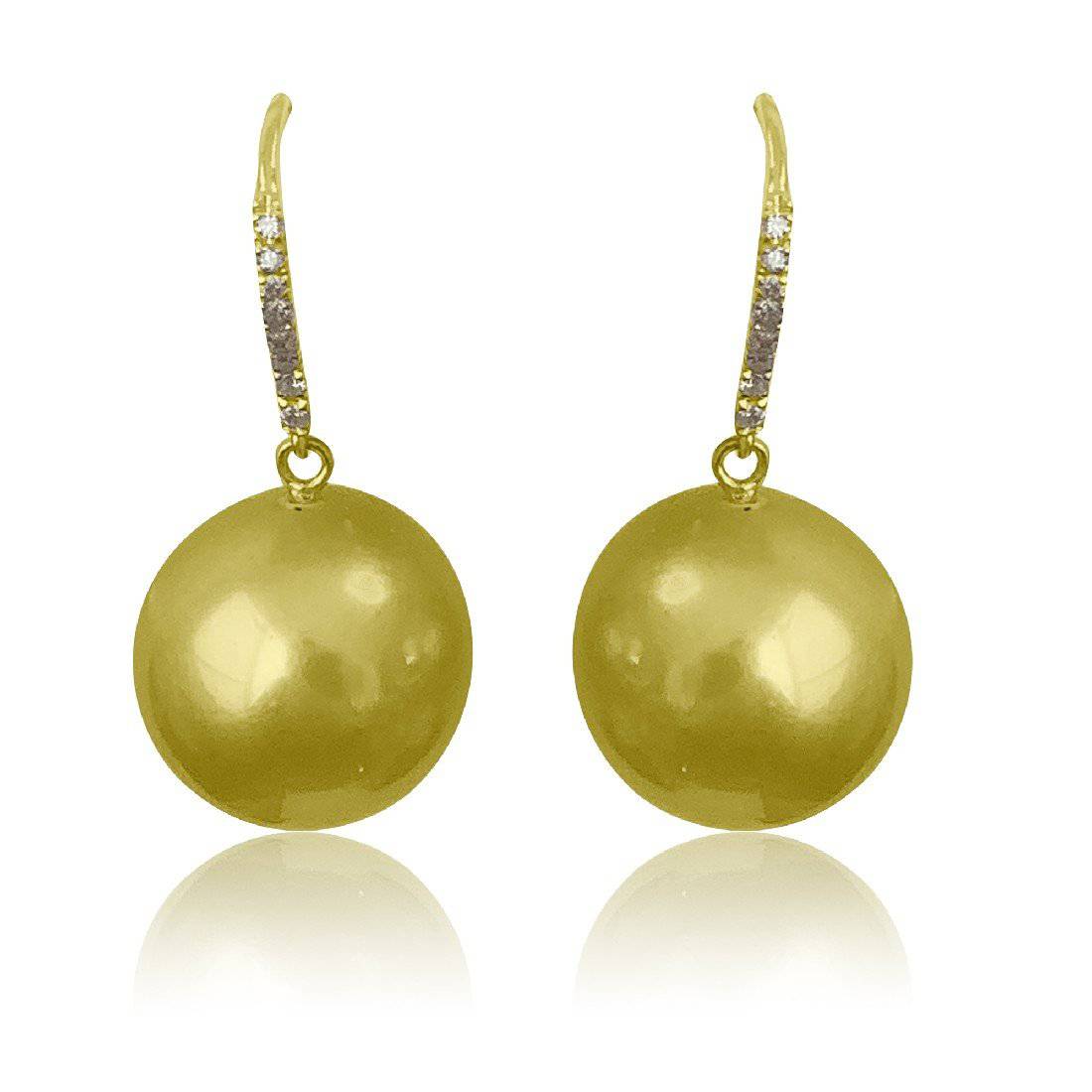 18kt Yellow Gold 14mm Pearls and diamond dangling earrings - Masterpiece Jewellery Opal & Gems Sydney Australia | Online Shop