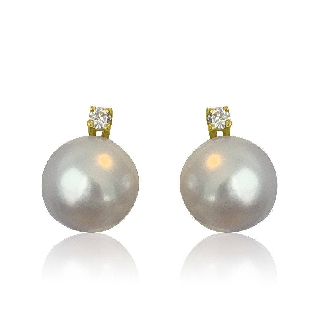 18kt Yellow Gold South Sea 12mm Pearl and Diamond studs - Masterpiece Jewellery Opal & Gems Sydney Australia | Online Shop