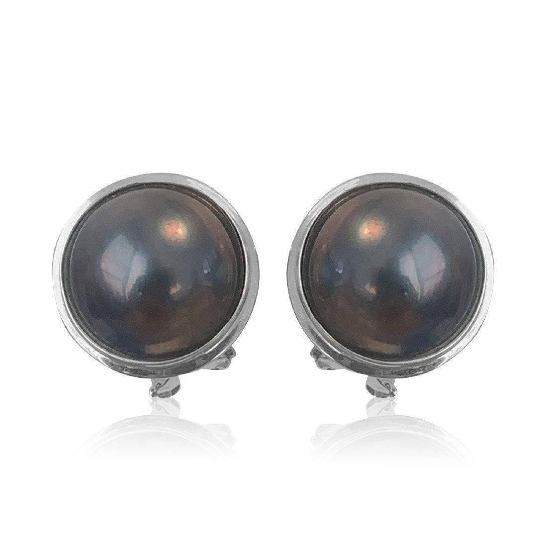 9kt White Gold Mabe Blue Pearl earring studs - Masterpiece Jewellery Opal & Gems Sydney Australia | Online Shop