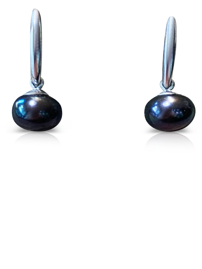 Sterling Silver Hook earrings with Black Freshwater Pearls - Masterpiece Jewellery Opal & Gems Sydney Australia | Online Shop