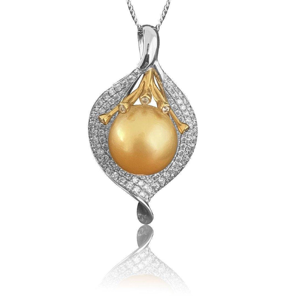 18kt White and Yellow Gold Golden Pearl and Diamond pendant - Masterpiece Jewellery Opal & Gems Sydney Australia | Online Shop