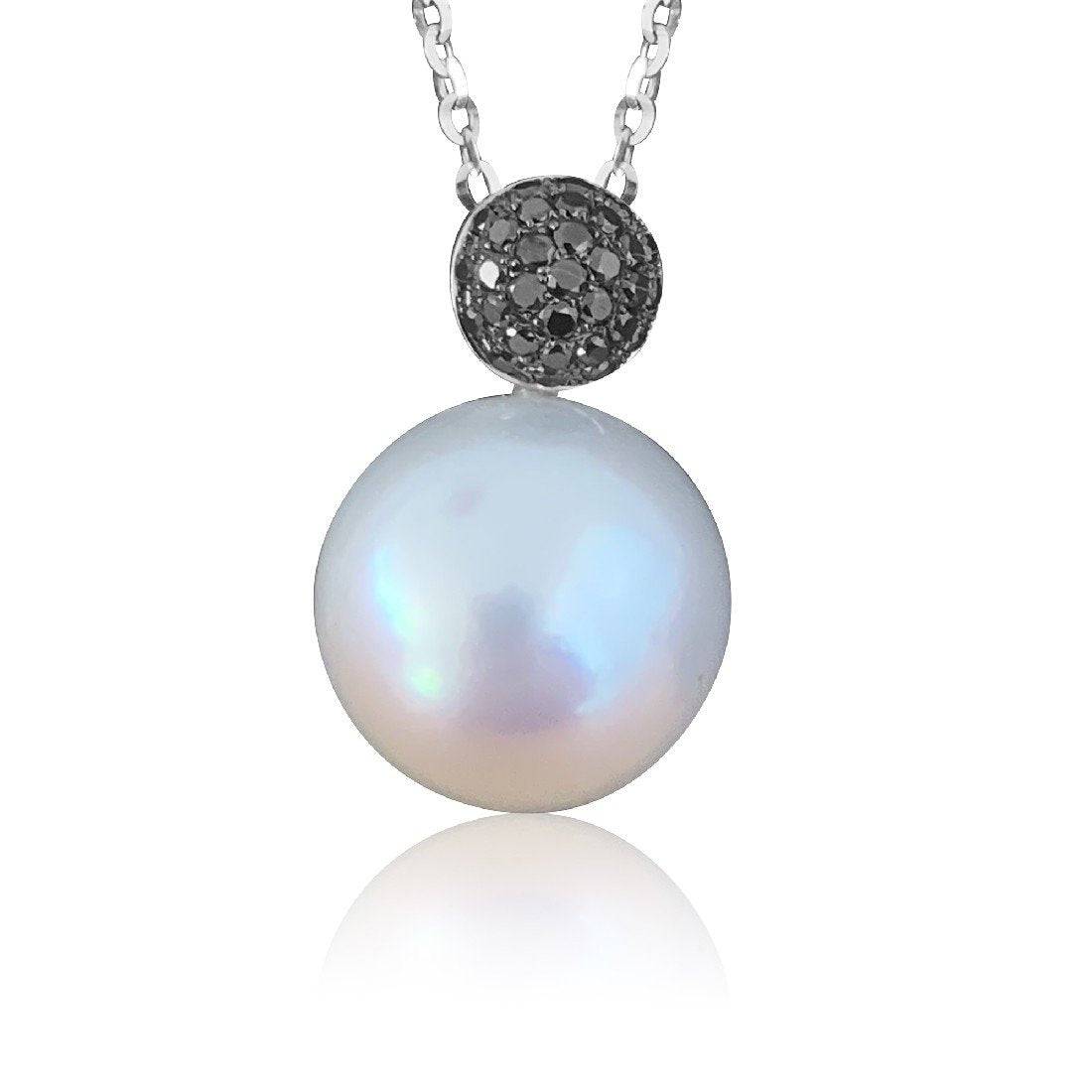 18kt White Gold Pearl and Black Diamond pendant - Masterpiece Jewellery Opal & Gems Sydney Australia | Online Shop