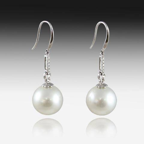 18KT WHITE GOLD 13MM SOUTH SEA PEARL AND DIAMOND EARRINGS - Masterpiece Jewellery Opal & Gems Sydney Australia | Online Shop