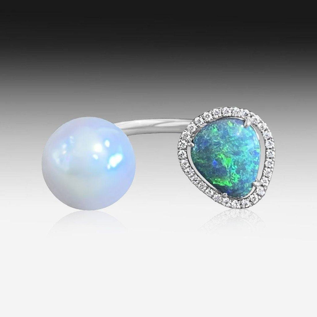 18kt White Gold Opal and Pearl ring - Masterpiece Jewellery Opal & Gems Sydney Australia | Online Shop