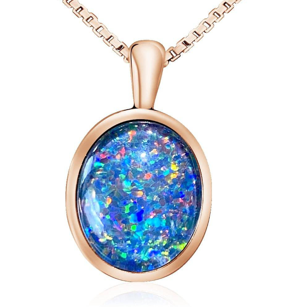 Rose Gold plated 12x10mm Opal triplet bezel set pendant - Masterpiece Jewellery Opal & Gems Sydney Australia | Online Shop