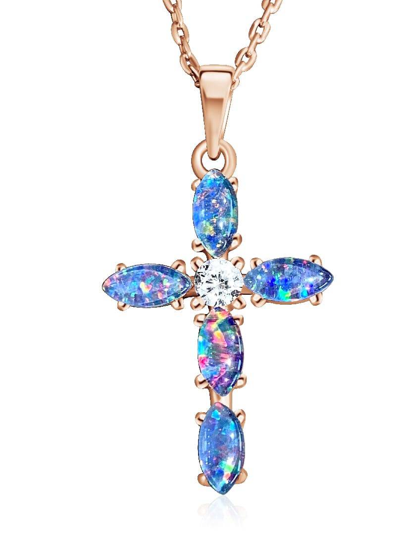 Rose Gold plated Sterling Silver Opal Cross - Masterpiece Jewellery Opal & Gems Sydney Australia | Online Shop