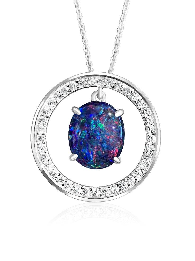 Sterling Silver Circle pendant with Opal Triplet - Masterpiece Jewellery Opal & Gems Sydney Australia | Online Shop