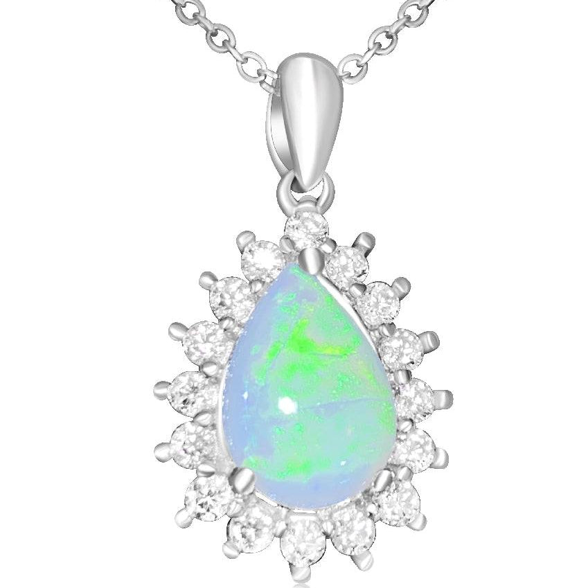 Sterling Silver White Opal pear shape cluster pendant - Masterpiece Jewellery Opal & Gems Sydney Australia | Online Shop