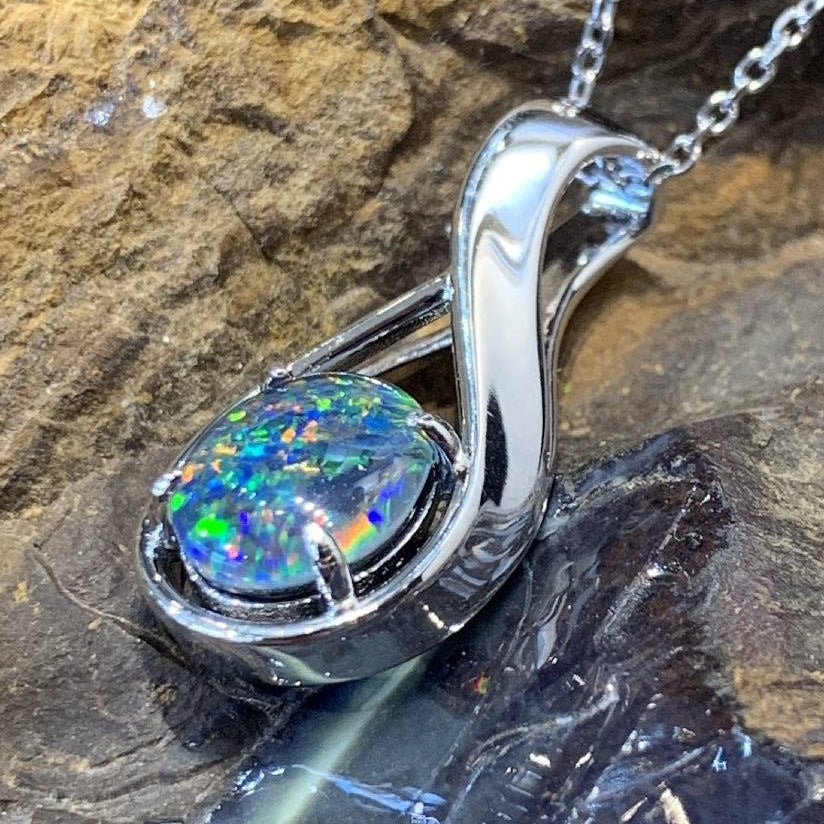 One Sterling Silver 10x8mm Opal Triplet pendant - Masterpiece Jewellery Opal & Gems Sydney Australia | Online Shop