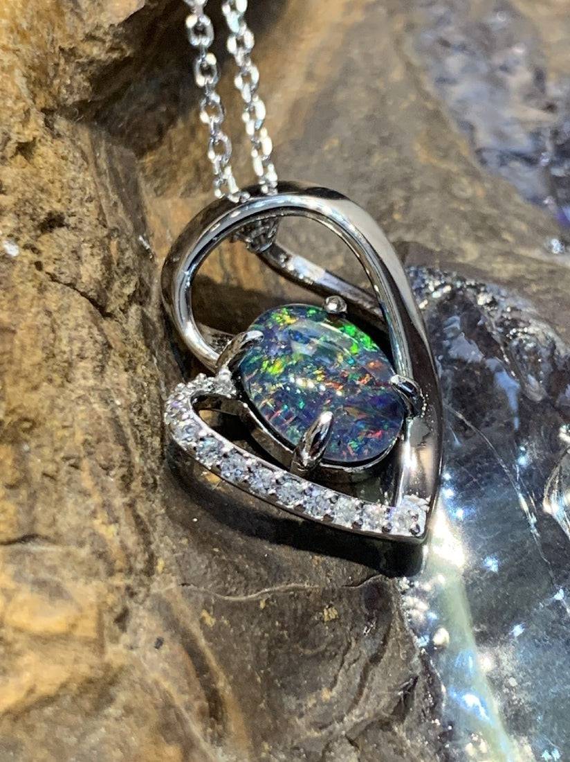One Sterling Silver Heart shape pendant with crystals - Masterpiece Jewellery Opal & Gems Sydney Australia | Online Shop