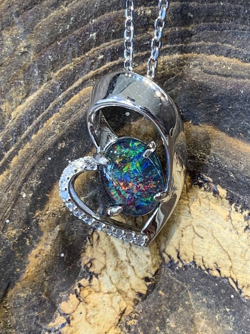 One Sterling Silver Heart shape pendant with crystals - Masterpiece Jewellery Opal & Gems Sydney Australia | Online Shop