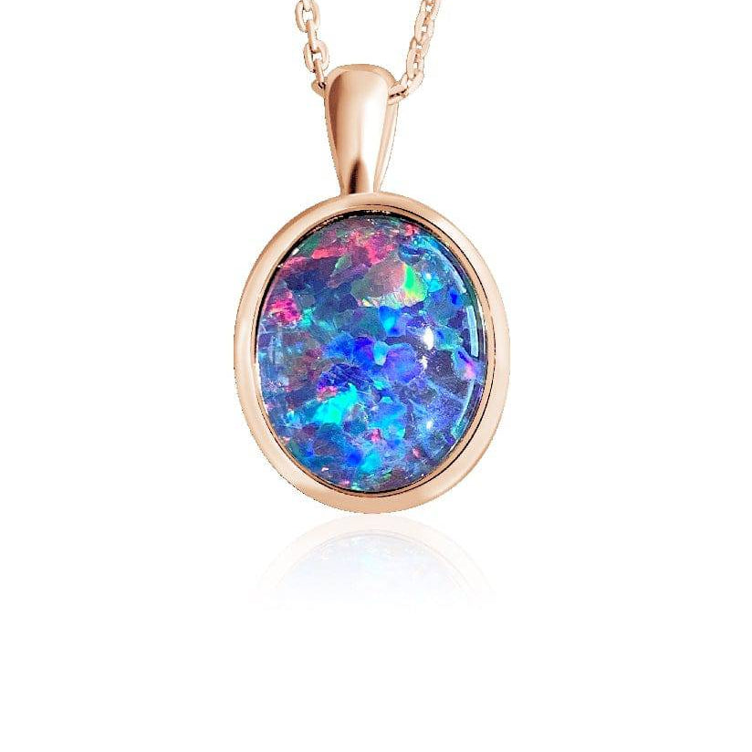 Rose Gold plated 12x10mm Opal triplet bezel set pendant - Masterpiece Jewellery Opal & Gems Sydney Australia | Online Shop