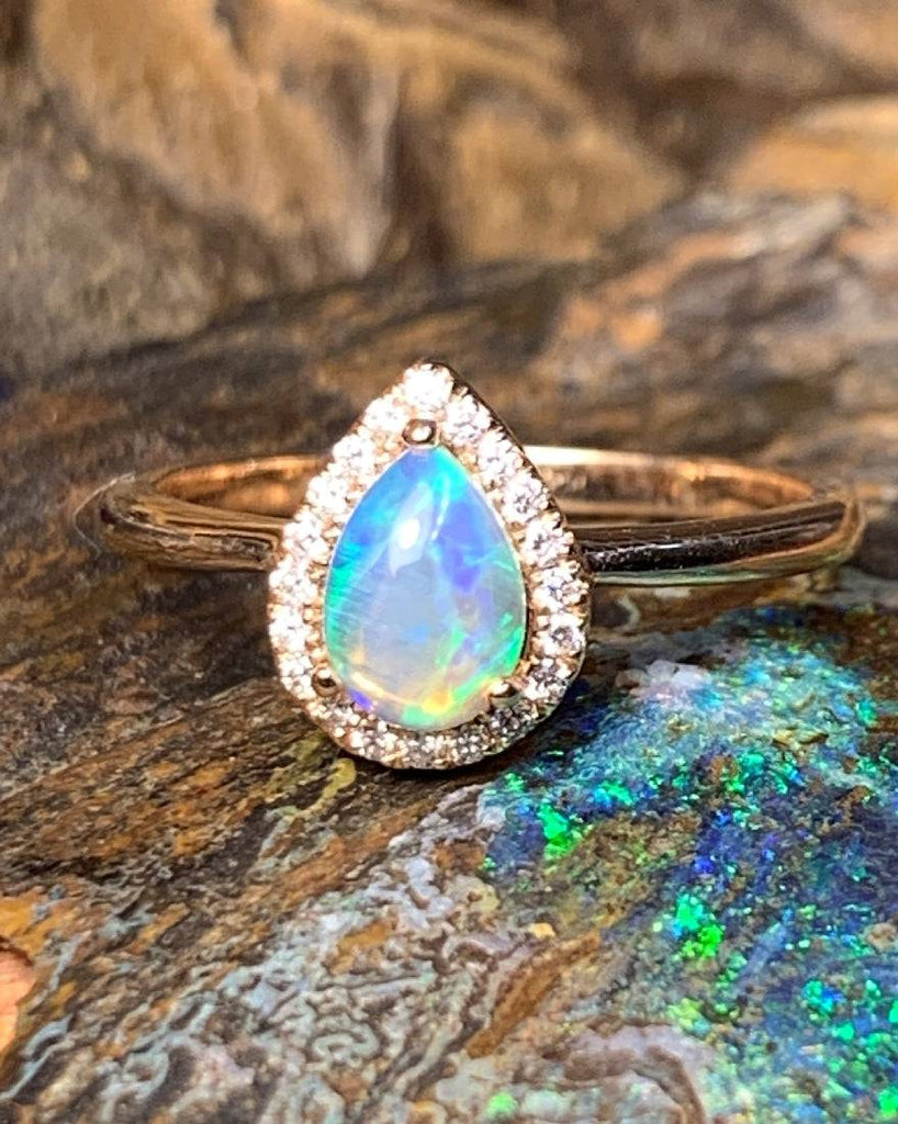 18kt Rose Gold cluster style Opal and Diamond ring - Masterpiece Jewellery Opal & Gems Sydney Australia | Online Shop