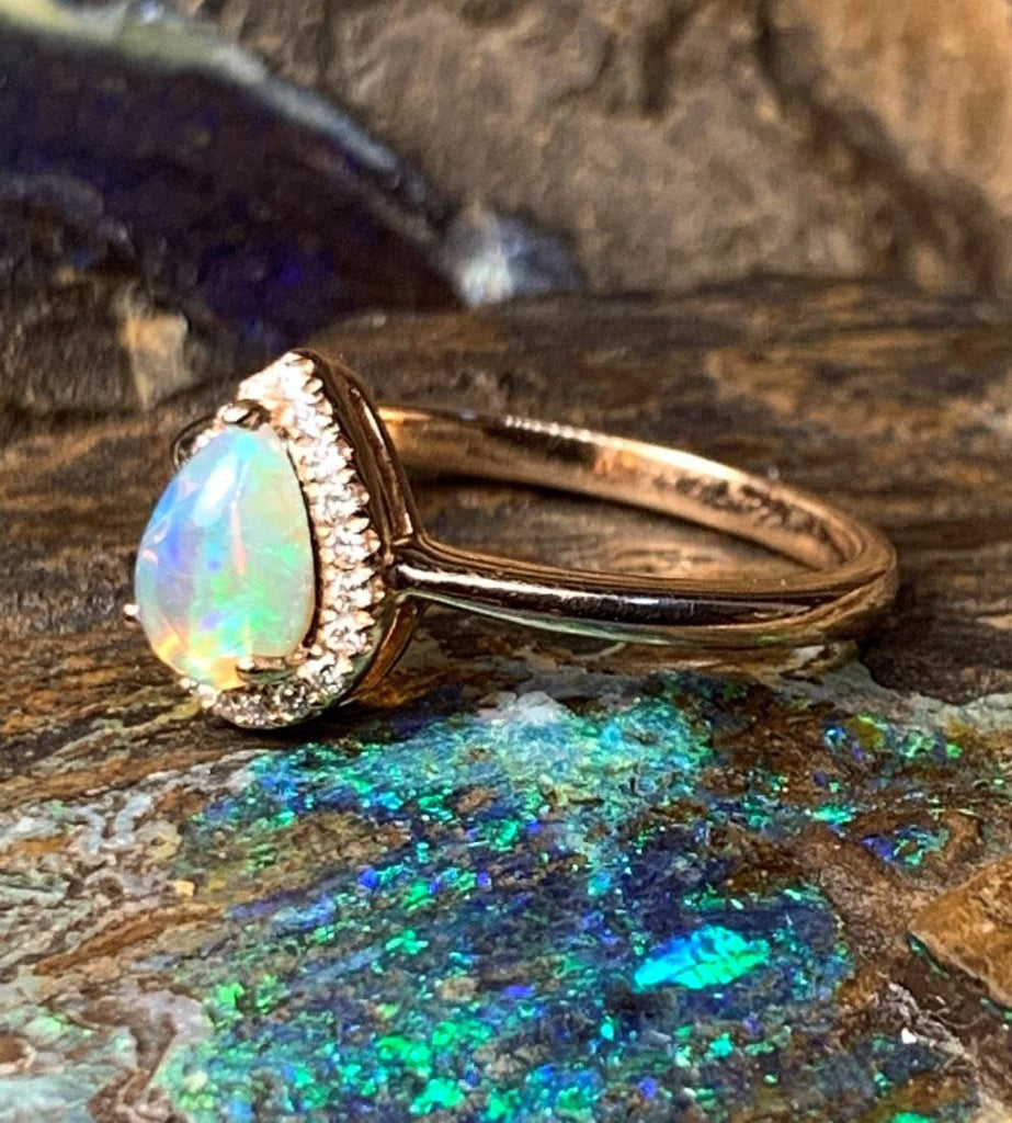 18kt Rose Gold cluster style Opal and Diamond ring - Masterpiece Jewellery Opal & Gems Sydney Australia | Online Shop