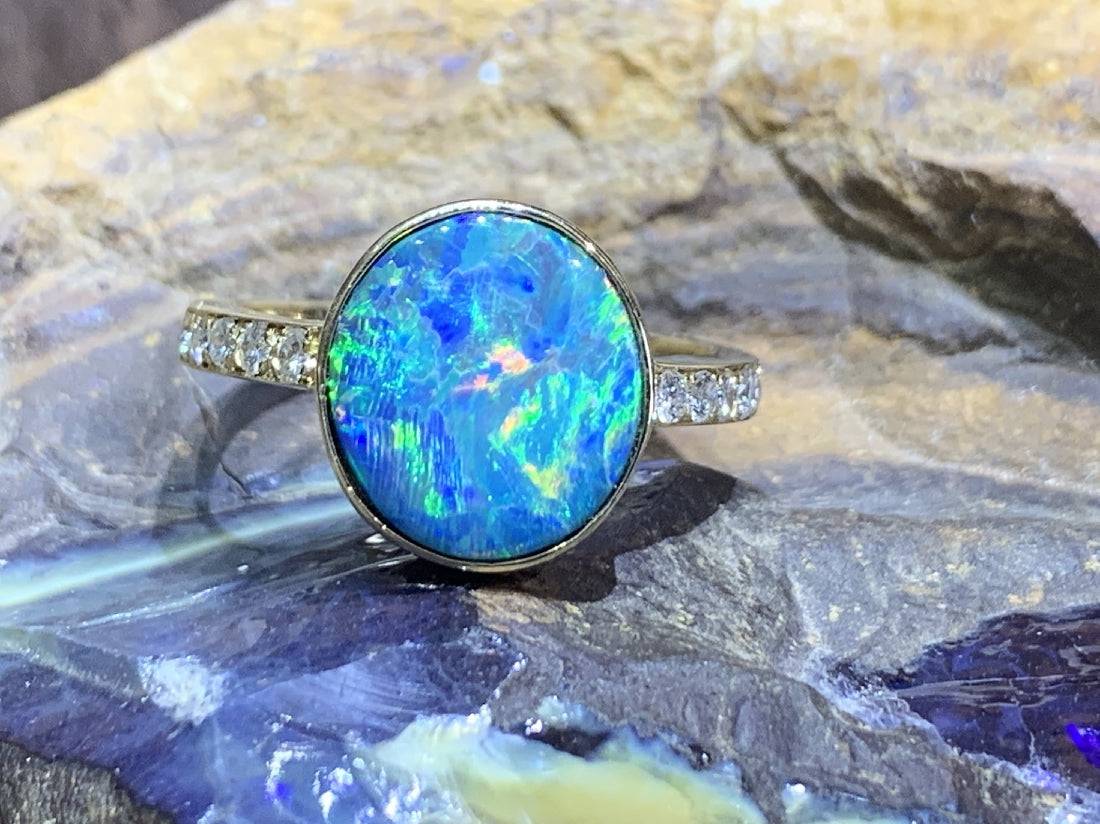 18kt Yellow Gold Black Opal and Diamond ring - Masterpiece Jewellery Opal & Gems Sydney Australia | Online Shop