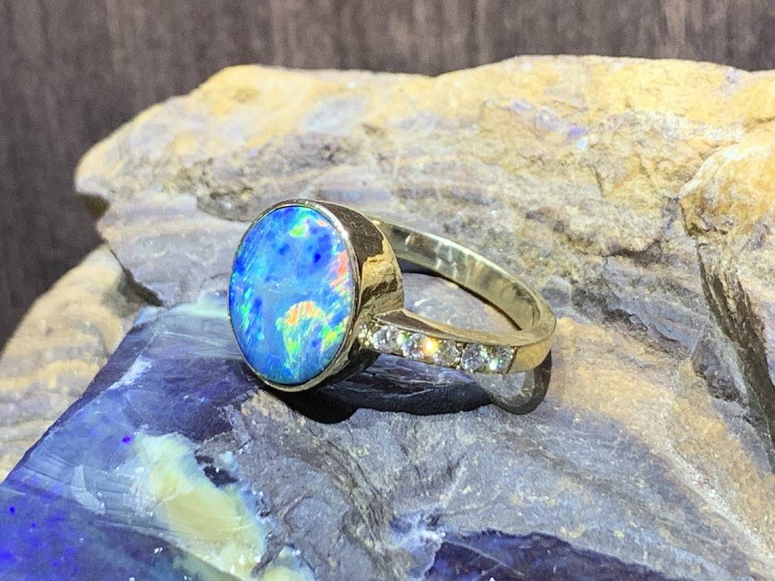 18kt Yellow Gold Black Opal and Diamond ring - Masterpiece Jewellery Opal & Gems Sydney Australia | Online Shop