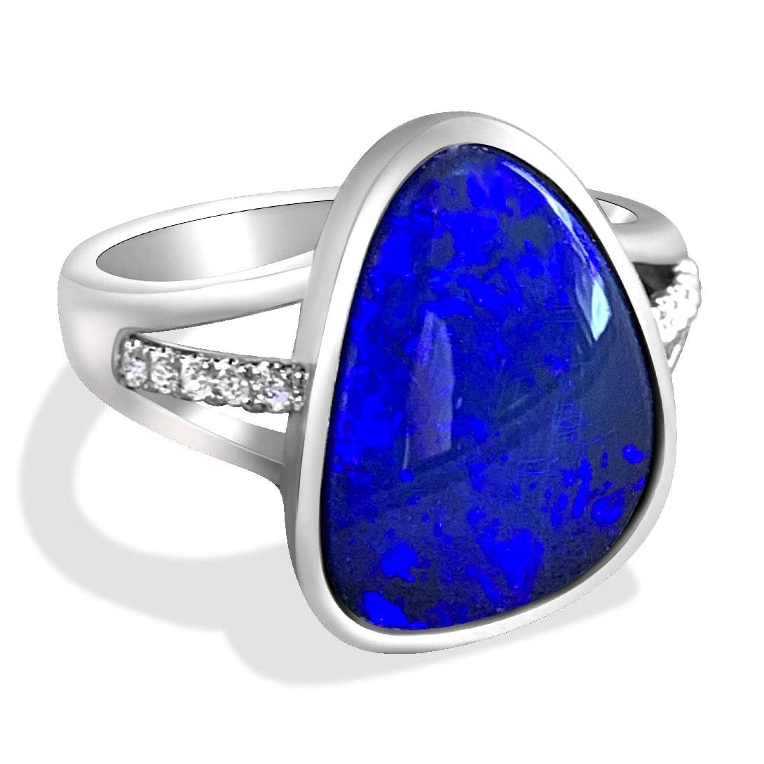 14kt White Gold Black Opal and Diamond ring - Masterpiece Jewellery Opal & Gems Sydney Australia | Online Shop