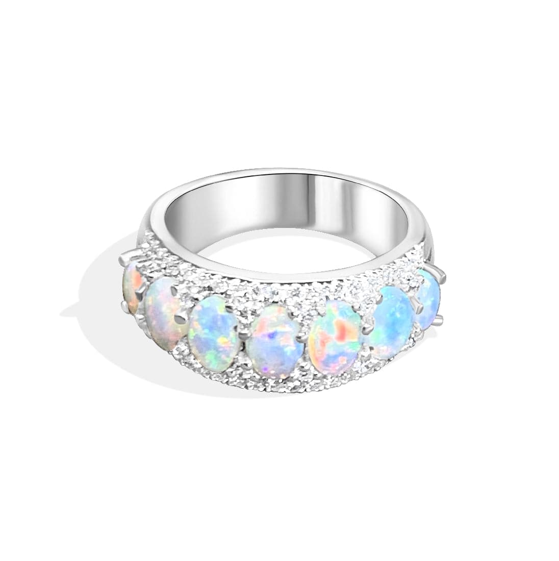 14kt White Gold eternity style Opal and Diamond ring - Masterpiece Jewellery Opal & Gems Sydney Australia | Online Shop