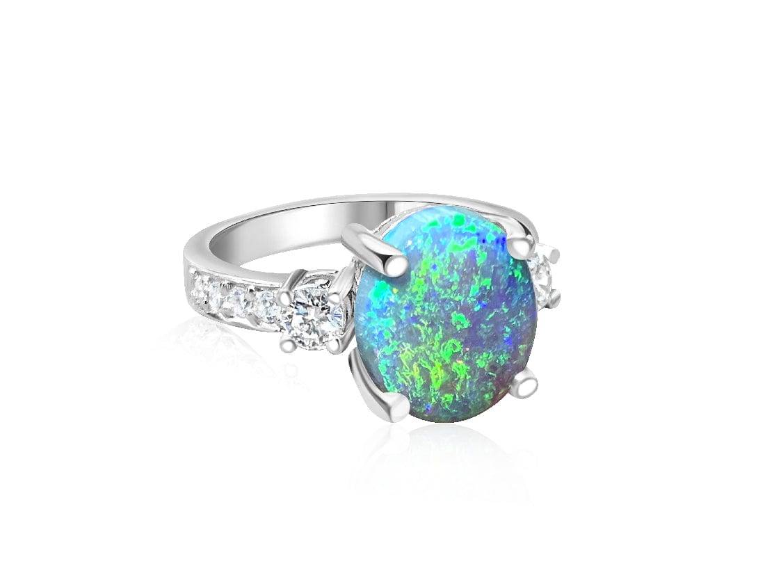 18KT White Gold Black Opal and Diamond ring - Masterpiece Jewellery Opal & Gems Sydney Australia | Online Shop