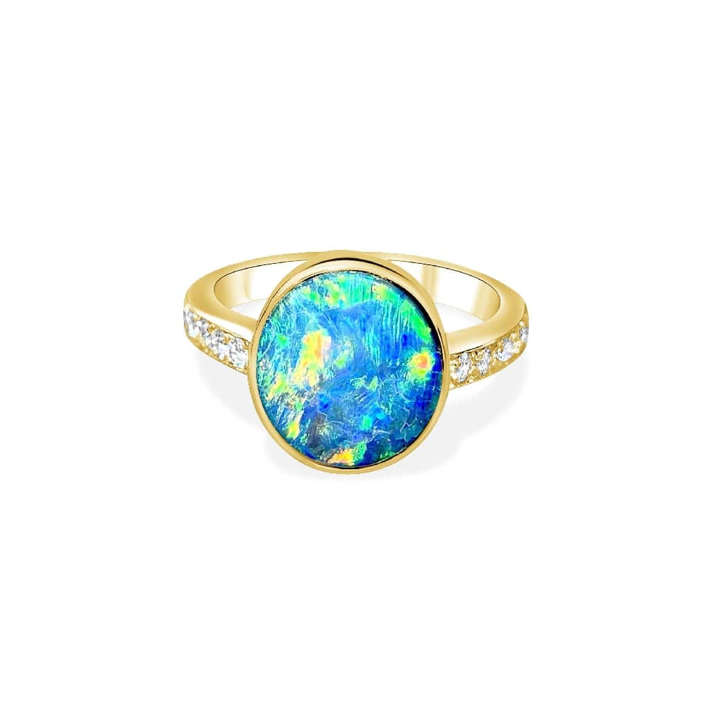 18kt Yellow Gold Black Opal and Diamond ring - Masterpiece Jewellery Opal & Gems Sydney Australia | Online Shop