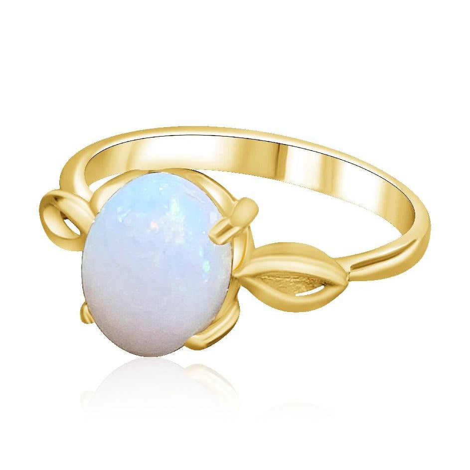Gold plated Sterling Silver White Opal solitaire ring - Masterpiece Jewellery Opal & Gems Sydney Australia | Online Shop