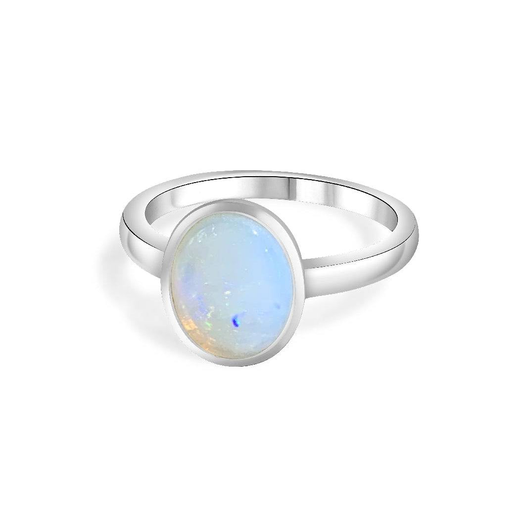 Sterling Silver White Opal solitaire ring - Masterpiece Jewellery Opal & Gems Sydney Australia | Online Shop