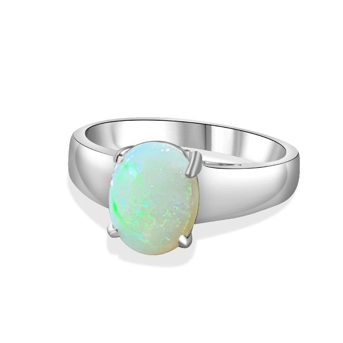 Sterling Silver White Opal solitaire ring 9x7mm - Masterpiece Jewellery Opal & Gems Sydney Australia | Online Shop